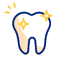 Icono animado de diente brillante representando limpieza dental profesional en clínica odontológica.